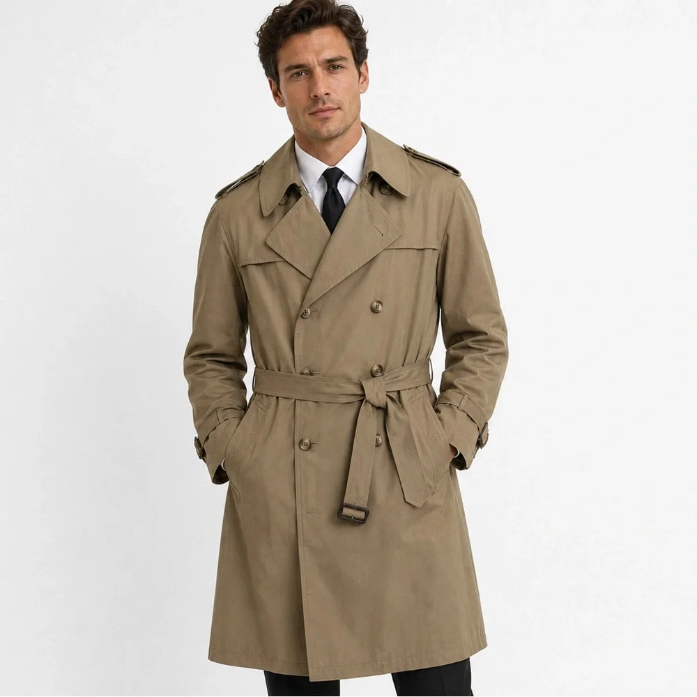 Vintage Christian Dior Trench Coat Men’s 40 Neutral Classic Removable Wool Liner